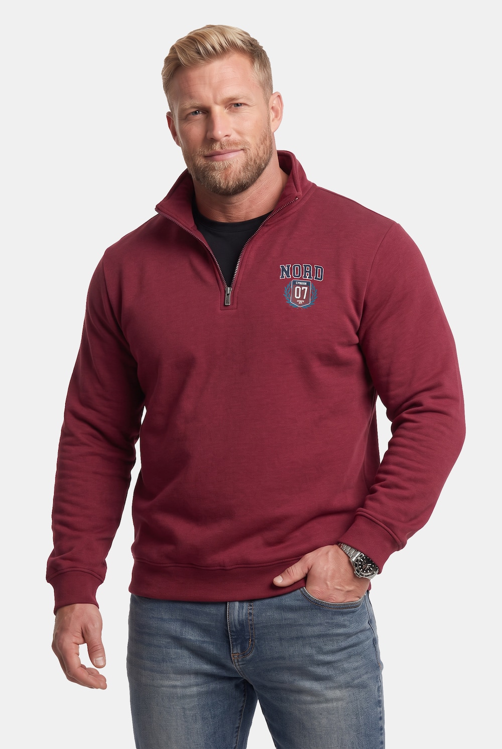Sweatshirt, Troyerkragen, Print, bis 8 XL