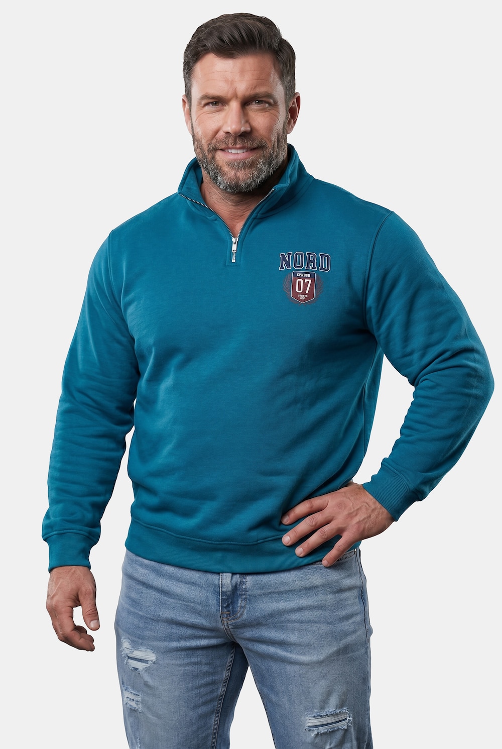 Sweatshirt, Troyerkragen, Print, bis 8 XL