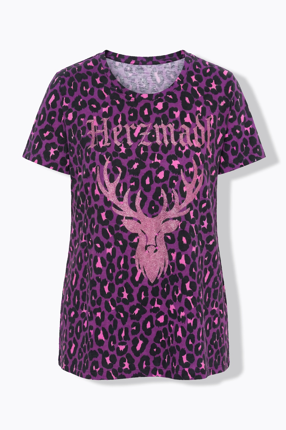 Stora storlekar T-shirt med leopardmönster, Dam, rosa, storlek: 42/44, Bomull, Ulla Popken