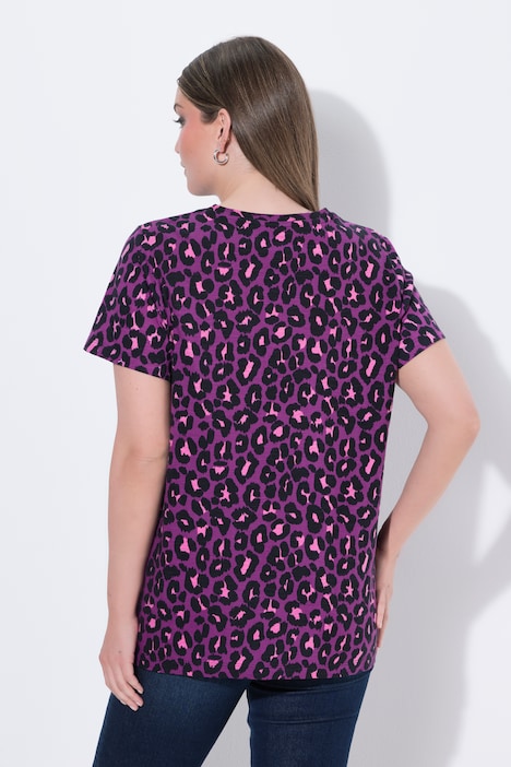 T-shirt, luipaardpatroon, hert, ronde hals, korte mouw