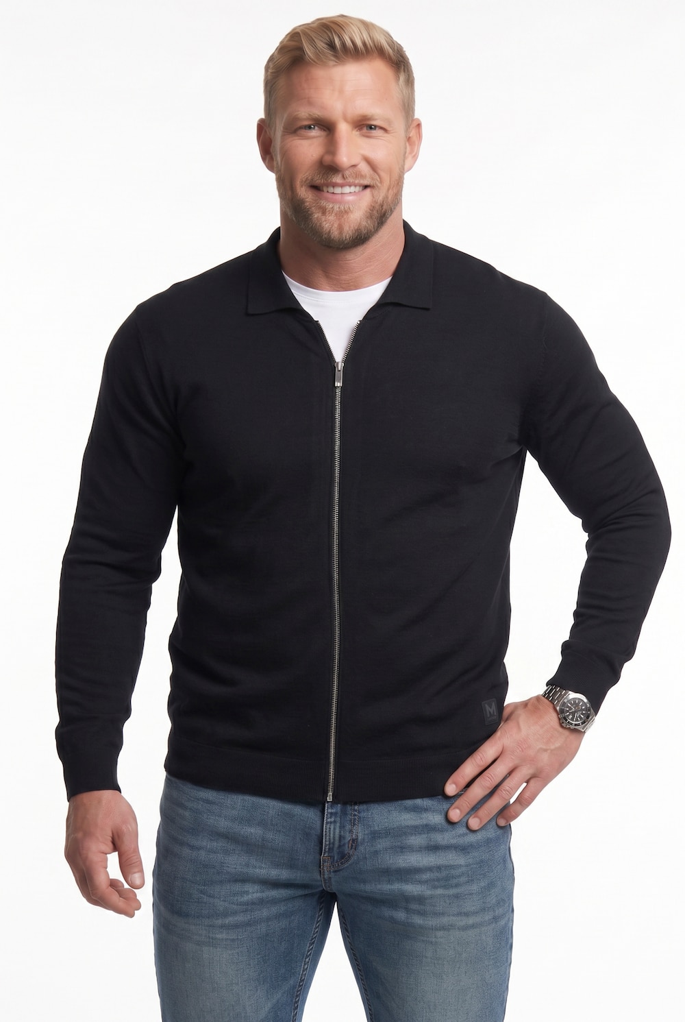 Strickjacke, Polokragen, Zipper, bis 8 XL