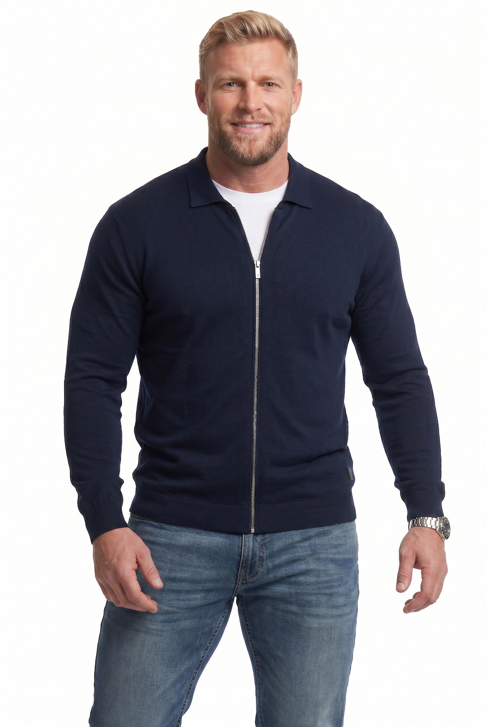Strickjacke, Polokragen, Zipper, bis 8 XL