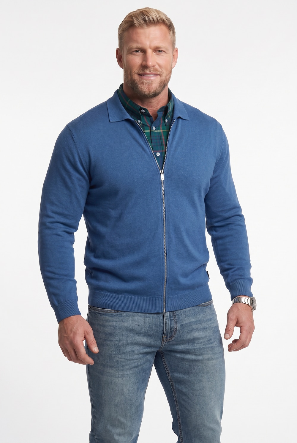 Strickjacke, Polokragen, Zipper, bis 8 XL