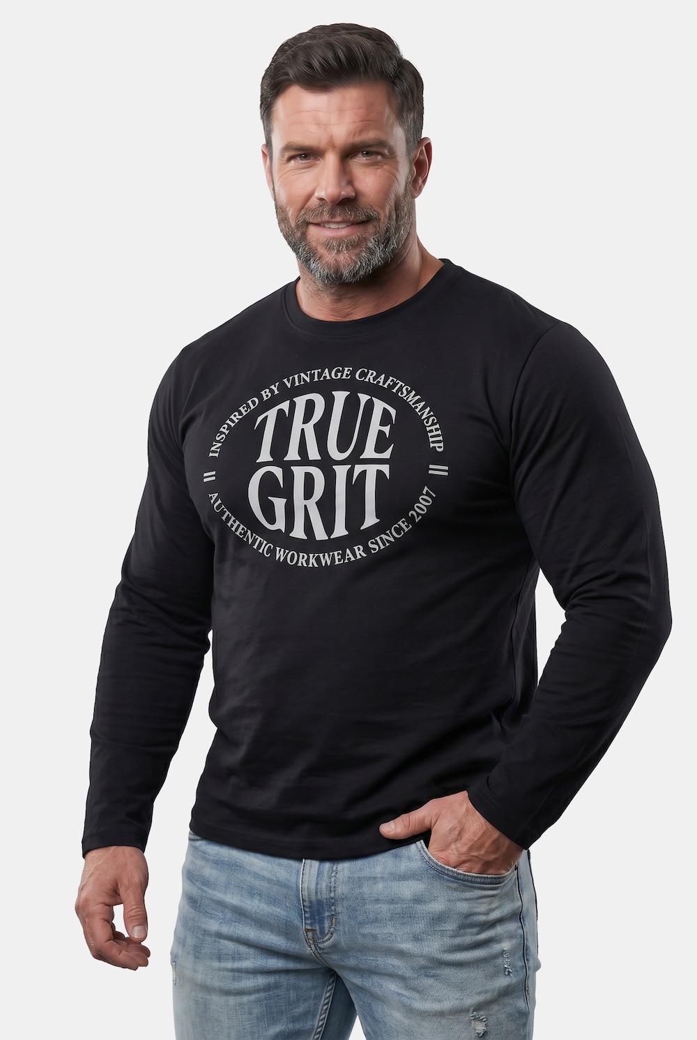 Langarmshirt, Rundhals, Rücken Print, bis 8 XL