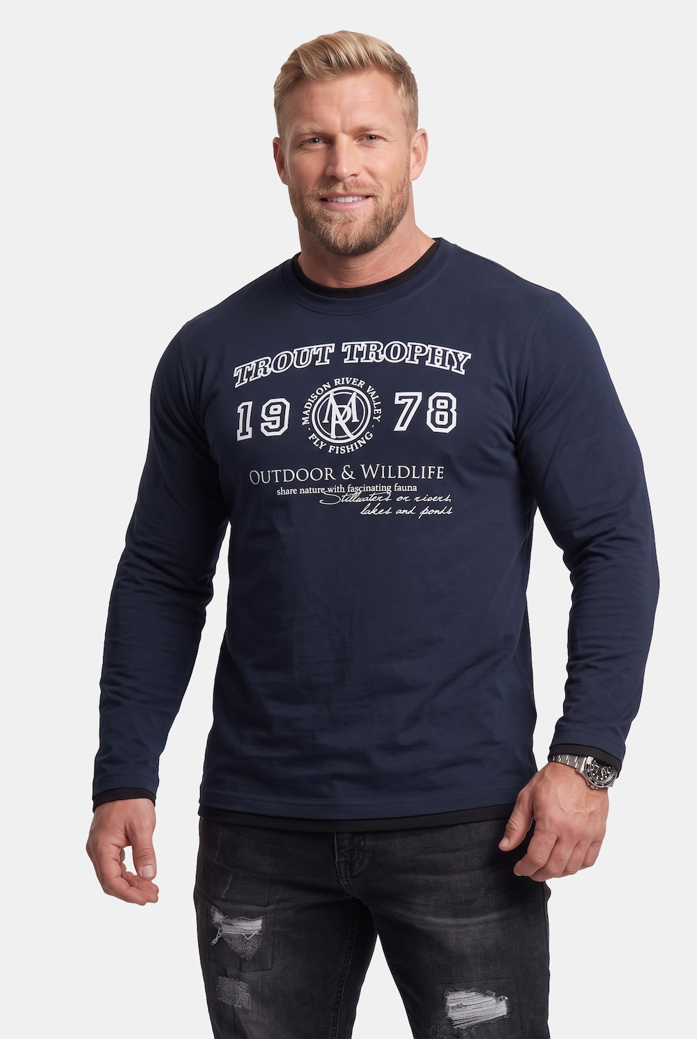 Langarmshirt, Rundhals, Print, bis 8 XL
