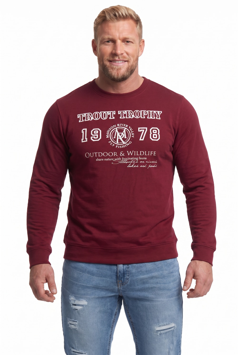 Langermet genser, rund hals, trykk, opptil størrelse 8XL