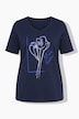 T-shirt, kwiaty, klasyczny krój, dekolt w serek, krótki rękaw