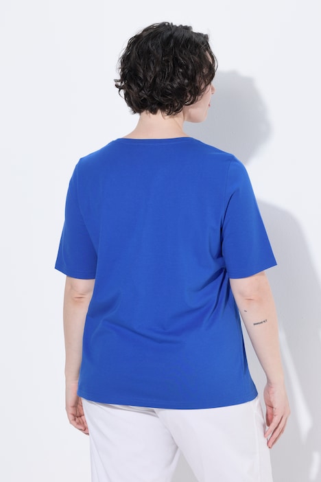 T-shirt, kwiaty, klasyczny krój, dekolt w serek, krótki rękaw