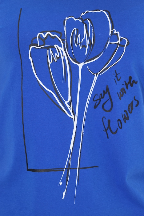 T-shirt, kwiaty, klasyczny krój, dekolt w serek, krótki rękaw