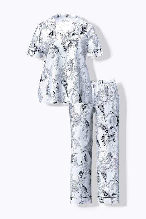 Pyjama, safari, kraag, V-hals, korte mouw