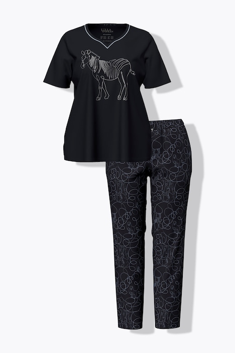 Pyjama, motif zèbre, encolure en forme de cœur et manches mi-longues
