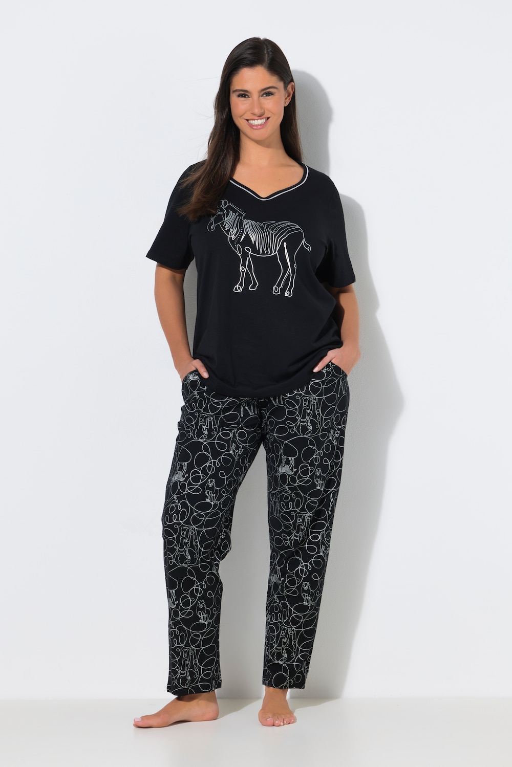 Pyjama, Zebra, Herzausschnitt, Halbarm