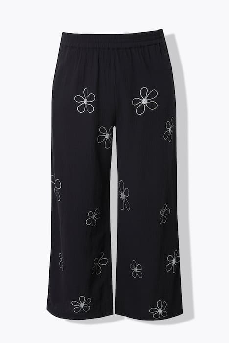 Culotte, wijde rechte pijp, mousseline, zilverkleurige bloemen