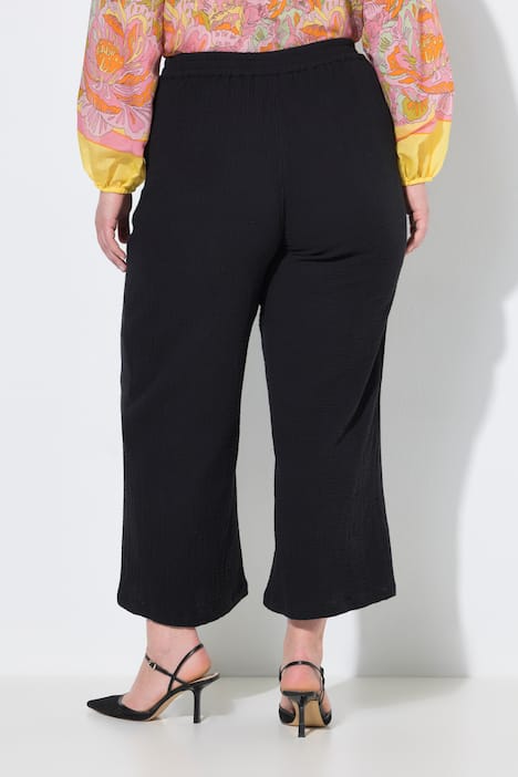 Culotte, wijde rechte pijp, mousseline, zilverkleurige bloemen