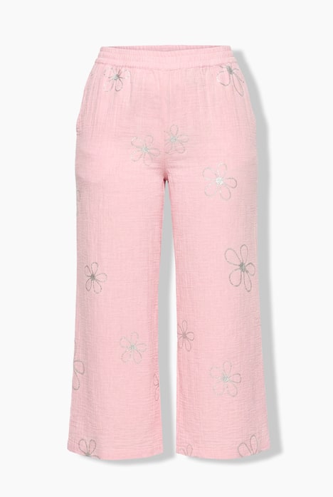 Culotte, wijde rechte pijp, mousseline, zilverkleurige bloemen