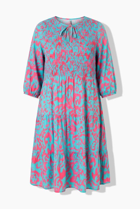 Colorful Allover Print Smocked Bodice Dress