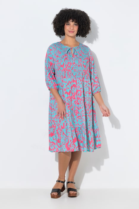 Colorful Allover Print Smocked Bodice Dress