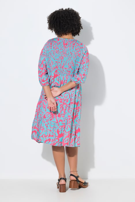 Colorful Allover Print Smocked Bodice Dress