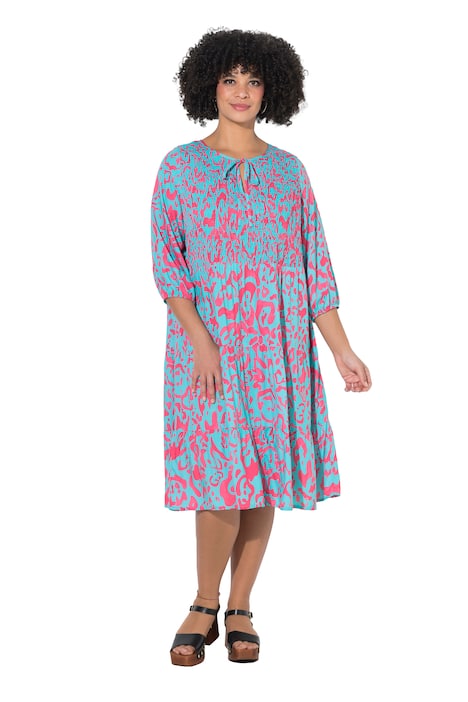 Šaty, áčkový střih, midi délka, syntetické hedvábí, celoplošný potisk