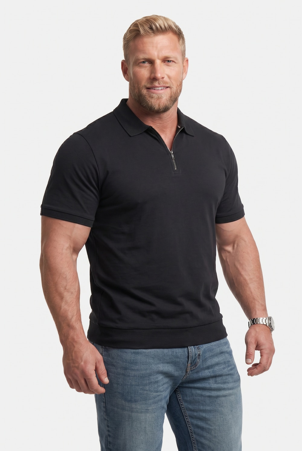 Poloshirt, Bauchfit, Halbarm, Zipper, bis 8 XL