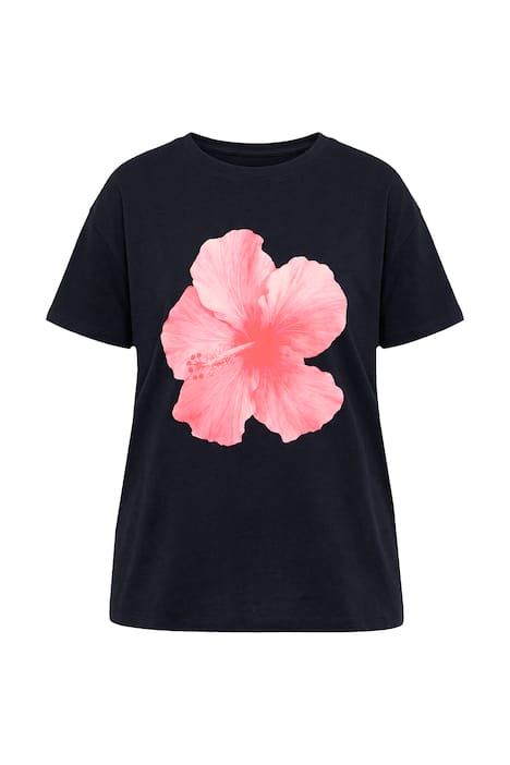 Tričko, Boxy střih, motiv květu ibišku, krátké rukávy