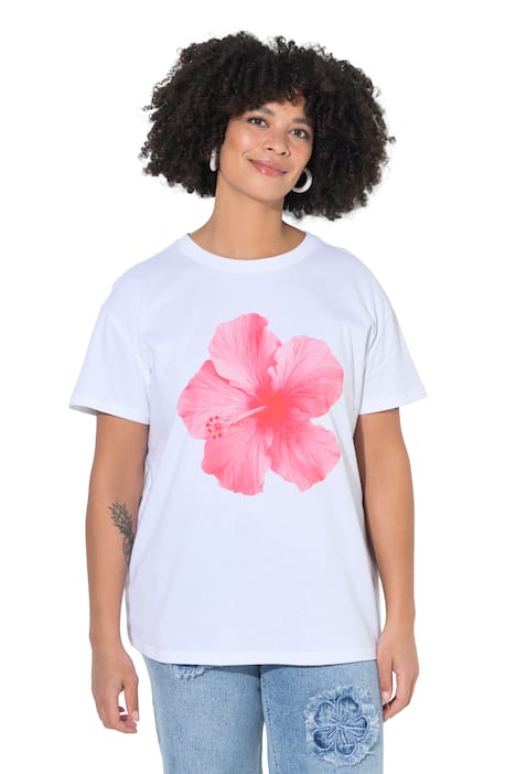 Tričko, Boxy střih, motiv květu ibišku, krátké rukávy