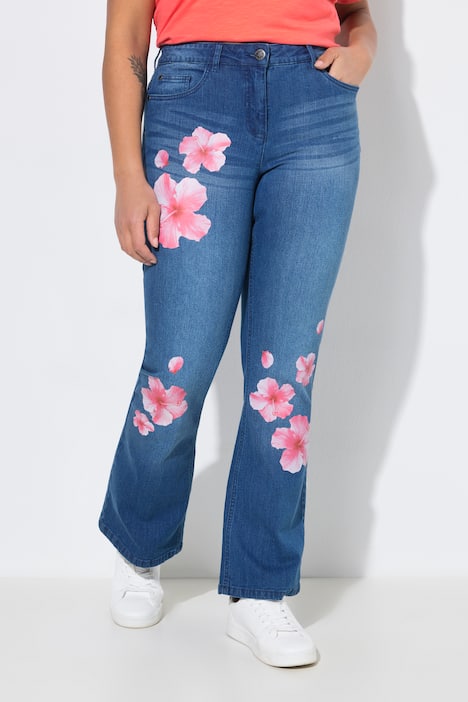 Bootcut-Jeans Lea, Stretchdenim, Blüten, 5-Pocket