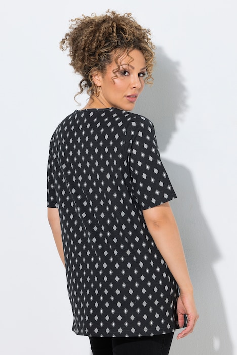 T-shirt, decoratieve plooien, A-lijn, V-hals, korte mouw