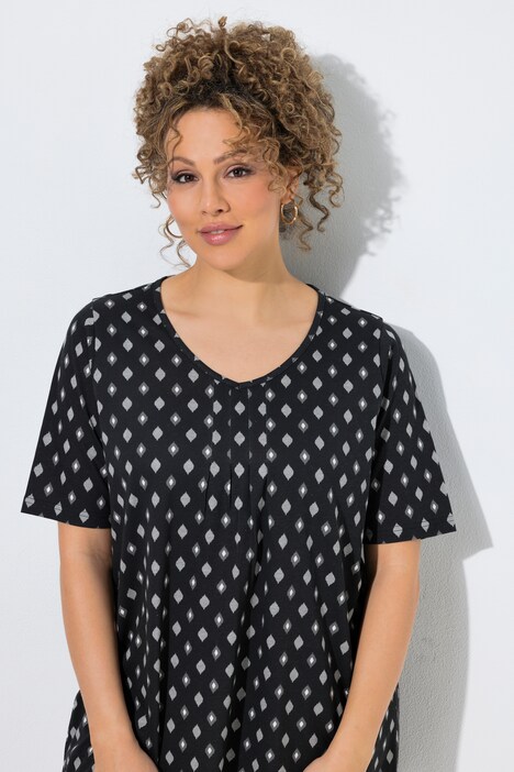 T-shirt, decoratieve plooien, A-lijn, V-hals, korte mouw