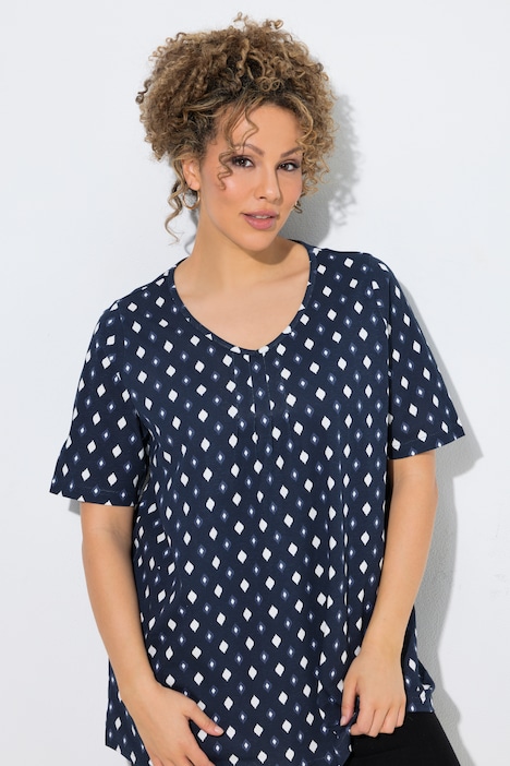 T-shirt, decoratieve plooien, A-lijn, V-hals, korte mouw