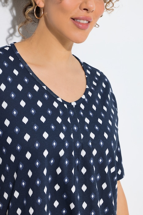 T-shirt, decoratieve plooien, A-lijn, V-hals, korte mouw