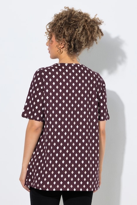 T-shirt, decoratieve plooien, A-lijn, V-hals, korte mouw