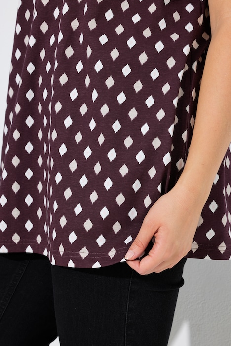 T-shirt, decoratieve plooien, A-lijn, V-hals, korte mouw