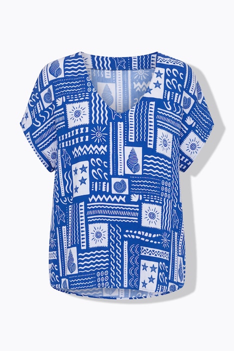 Blusa, oversize, stampa con motivi marittimi