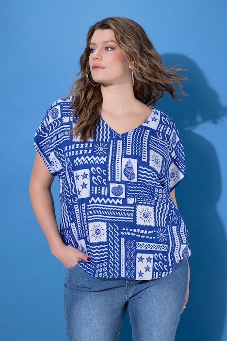 Blusa, oversize, stampa con motivi marittimi