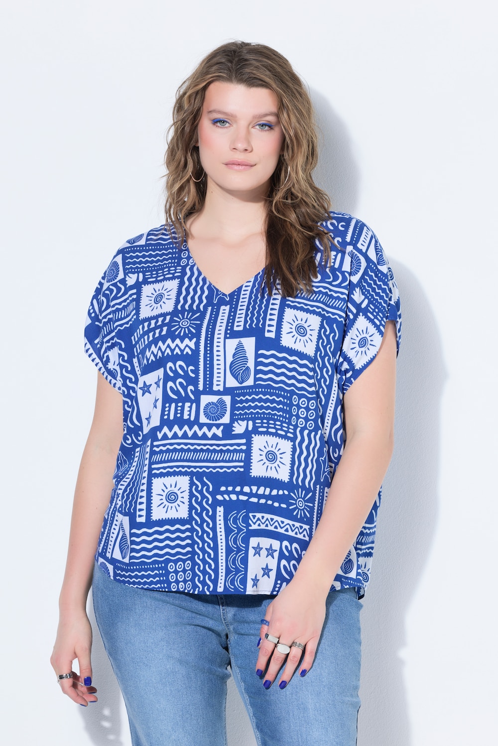 Blusenshirt, oversized, mit Kachel-Print