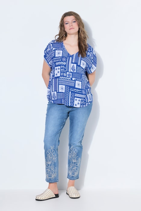 Blusa, oversize, stampa con motivi marittimi
