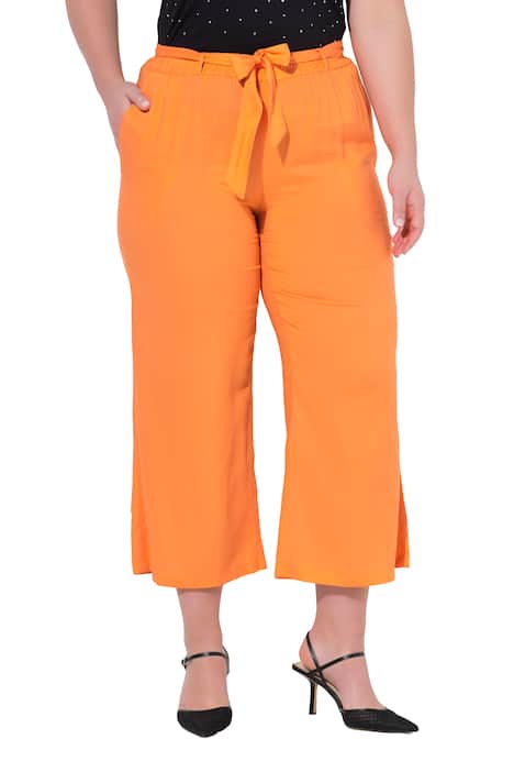 Kalhoty Culotte, široké, rovné nohavice, pásek na zavázání