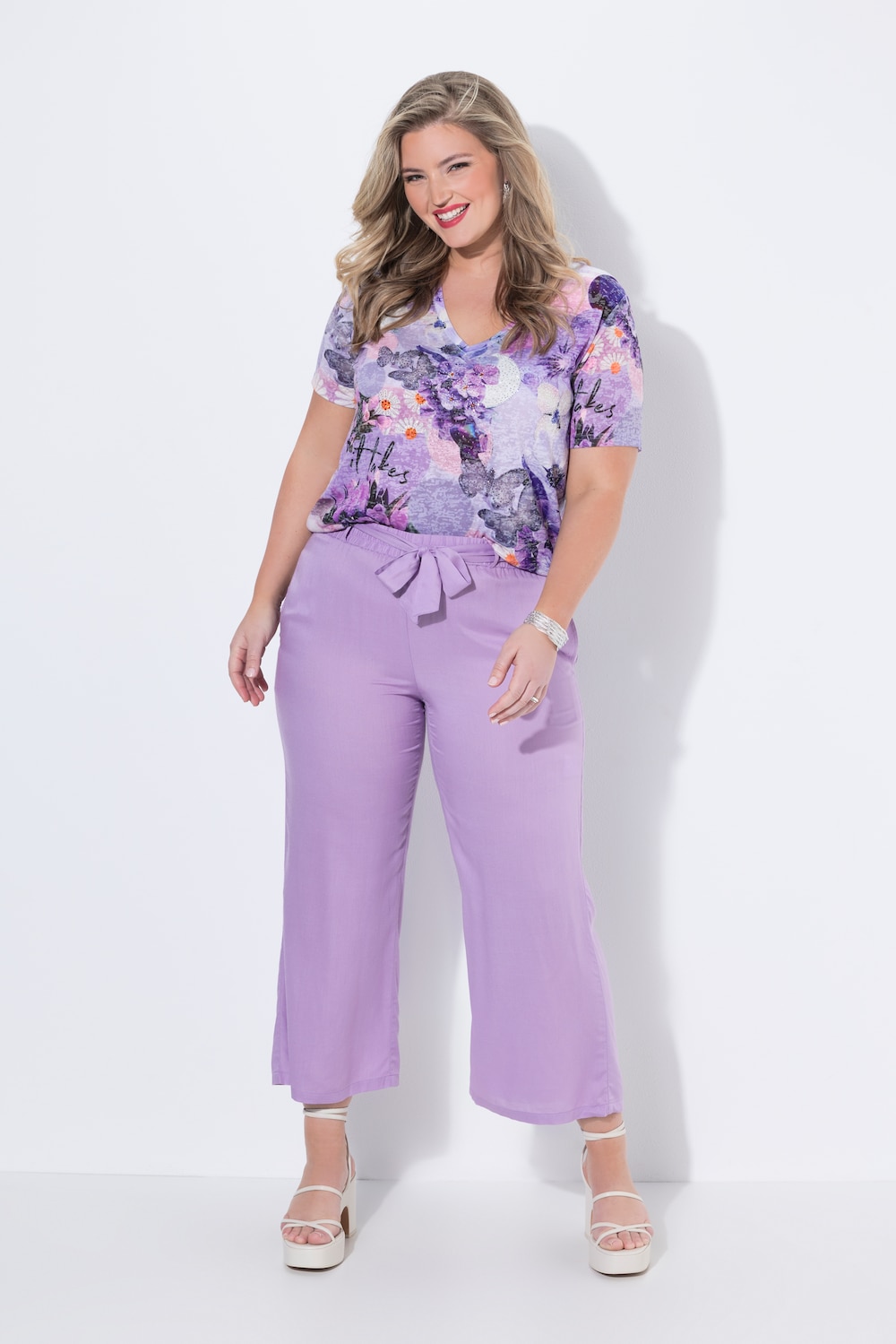 Culotte, weites, gerades Bein, Bindegürtel
