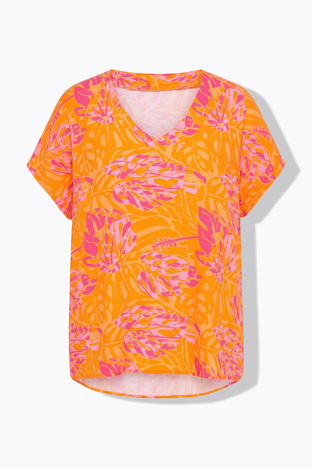 Stora storlekar Blus med bladmönster i oversized modell, Dam, orange, storlek: 42/44, Viskos, Studio Untold