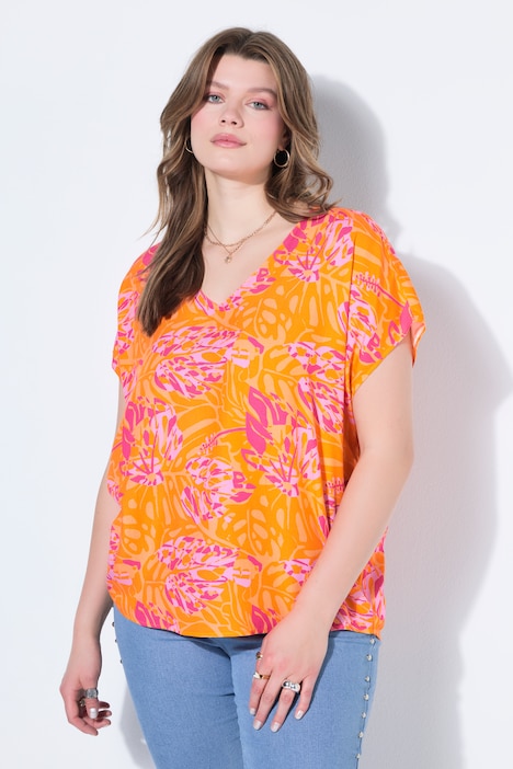 Blusa, oversize, con estampado de hojas