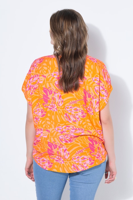 Blusa, oversize, con estampado de hojas