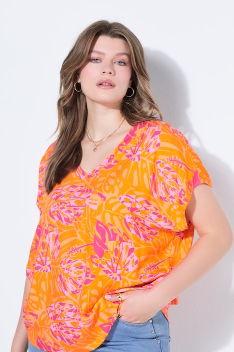 Blusa, oversize, con estampado de hojas