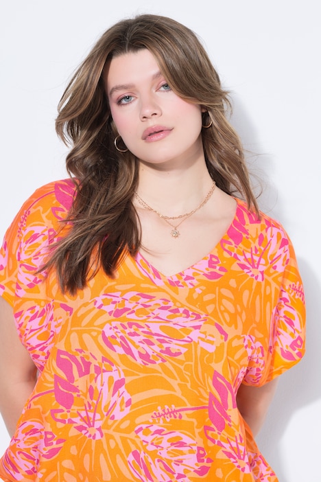 Blusa, oversize, con estampado de hojas