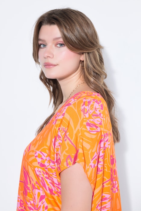 Blusa, oversize, con estampado de hojas