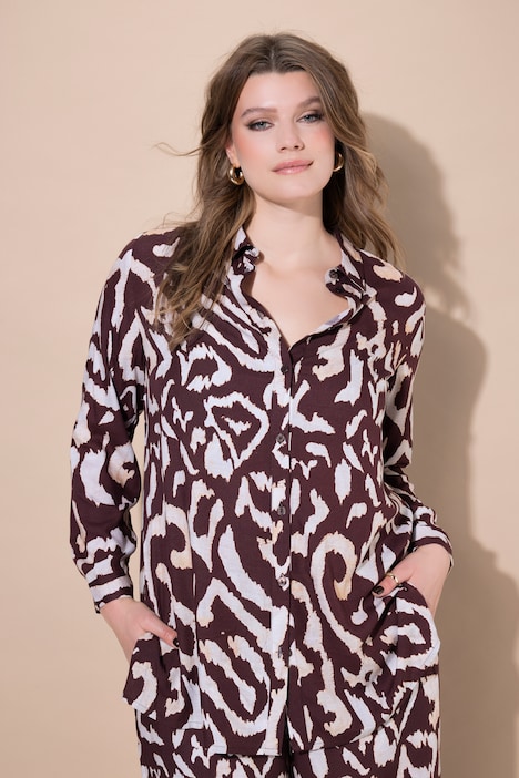 Košilová halenka, rovný střih, celoplošný potisk