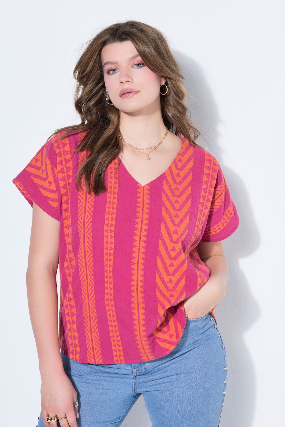 Blusenshirt, oversized, Jacquard-Muster