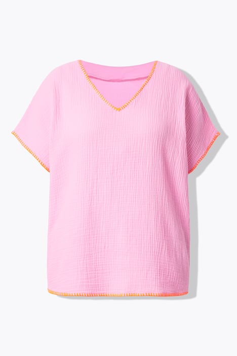 Blusenshirt, oversized, Musselin, Color-Einfassungen