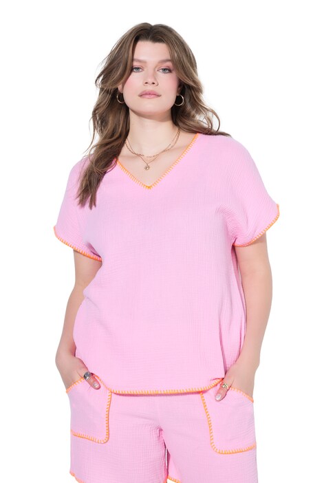 Mušelínová halenka, potisk, barevné lemy