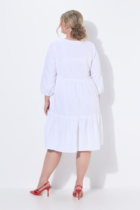 Musselinkleid, A-Linie, Querrüschen, 3/4-Ballonärmel